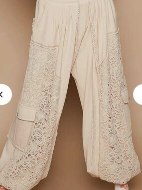 POL Cream Crochet Panel JOGGER Pants